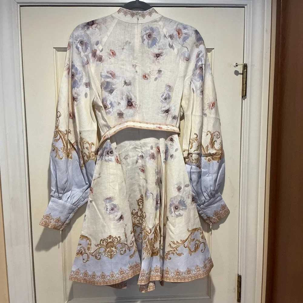 NWOT Zimmermann Elegant Floral Long-Sleeve Linen Mini Dress, Size AU 2 = M - Picture 10 of 13